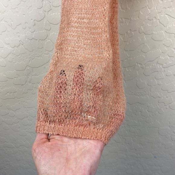 Urban Outfitters Wool Blend Fine Open Knit Sweater Peach Orange Size L Boho - Picture 3 of 8